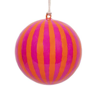 Boule de Noël en papier mâché à rayures 7 cm, rose et orange