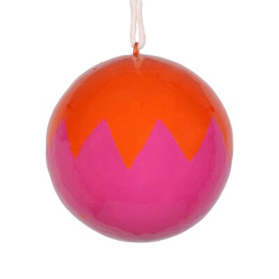 Boule de Noël en papier mâché dentelé 7 cm, rose et orange