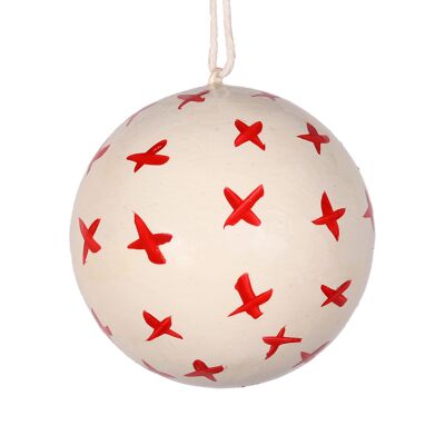 Boule de Noël en papier mâché Croix 7 cm, rouge et blanc
