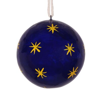 Boule de Noël en papier mâché étoiles 7 cm, bleu marine et jaune