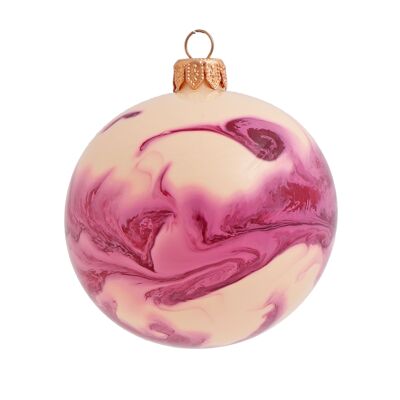 Boule de Noël en verre ondulé Framboise, 8 cm