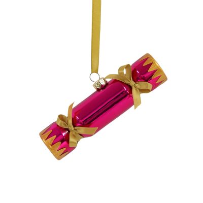 Décoration de Noël en forme de cracker rose, 10 cm