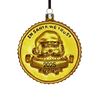 Adorno navideño de moneda de oro de 10 cm, 2025