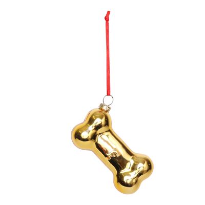 Adorno navideño de hueso de perro de 10 cm, dorado