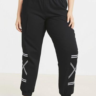 Plus size black sports style pants (B175)