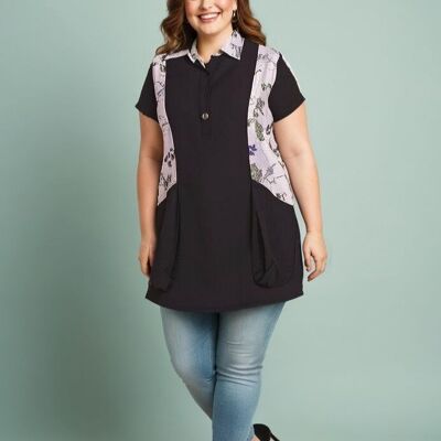 Tunique grande taille avec empiècement imprimé noir (A877)
