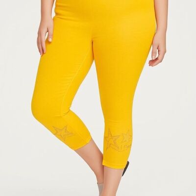 Leggings cortos con estampado de estrellas amarillas de talla grande (B209)