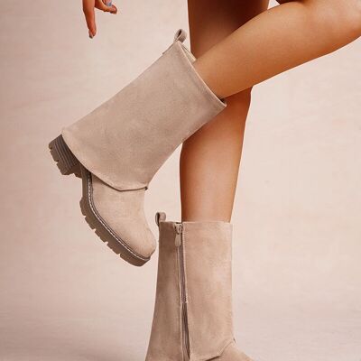 Boots Femme Bi matière – Style Urbain & Confort Contrasté