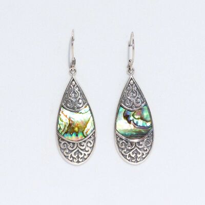 Boucles d'oreilles coquillage et argent - Larme ovale - Ormeau