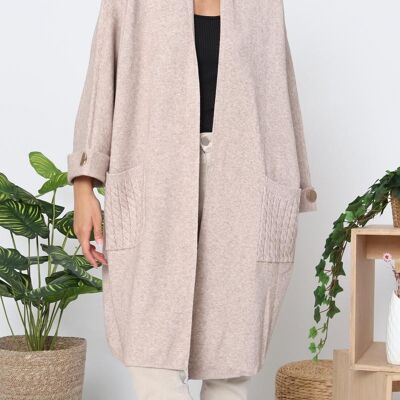 Gilet Long Oversize à Poches Torsadées – Élégance et Confort au Quotidien