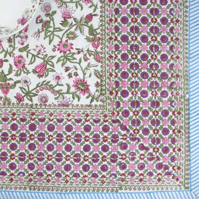 Nappe rectangulaire imprimée en bloc - Rose tropical
