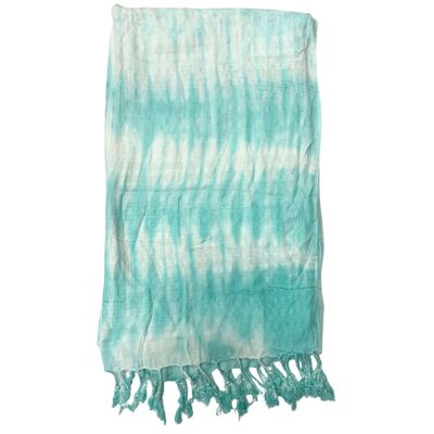 4x Chal Boho Arte de Java - Rayas y Motivo Verde Azulado