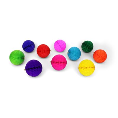 Boule en nid d'abeille 8 cm, lot de 10, arc-en-ciel