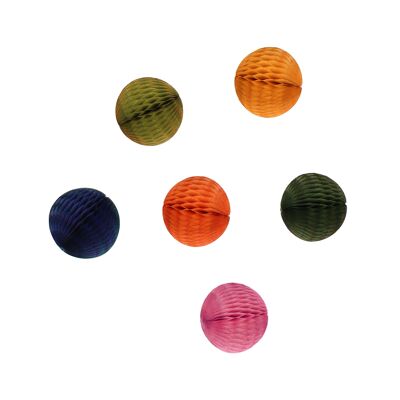 Boule en nid d'abeille 8 cm, lot de 6, motif festif