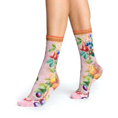 Calzini fantasia con frutta colorata su sfondo rosa - 36/41