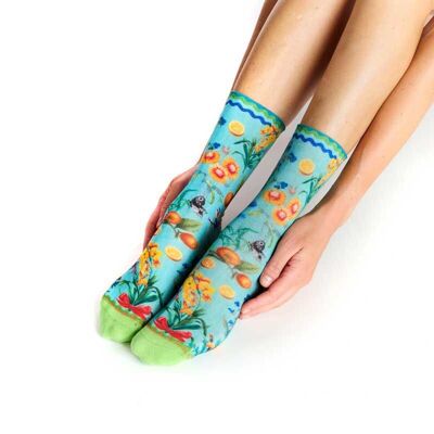 Calcetines con estampado de jardín colorido - limón - Talla 36/41