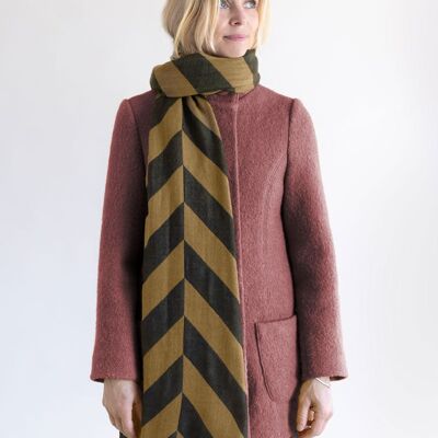 Wool scarf BOLD STRIPES Jacquard – olive green/gold