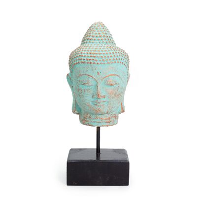 Tête de Bouddha allongée sur un support - Cuivre vert