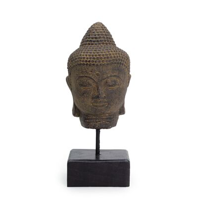Reclining Buddha Head on Stand - Grey