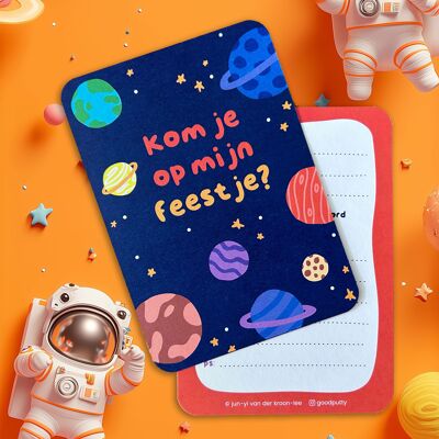 Lote de 5 invitaciones – Fiesta infantil – Espacio y planetas – Diseño único – Tarjetas de cumpleaños niño/niña (105 x 148 mm)