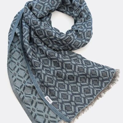 Bufanda de jacquard LIEVE 100 % algodón orgánico – gris/azul hielo