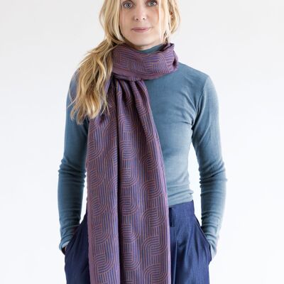 Écharpe jacquard CLOE 100 % coton (bio) – bleu / rouille