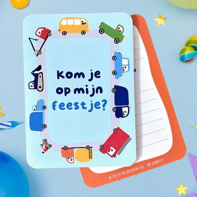 Lot de 5 invitations – Fête d'enfants – Thème véhicule – Voitures, camions et excavatrices – Design unique – Cartes d'anniversaire garçon/fille