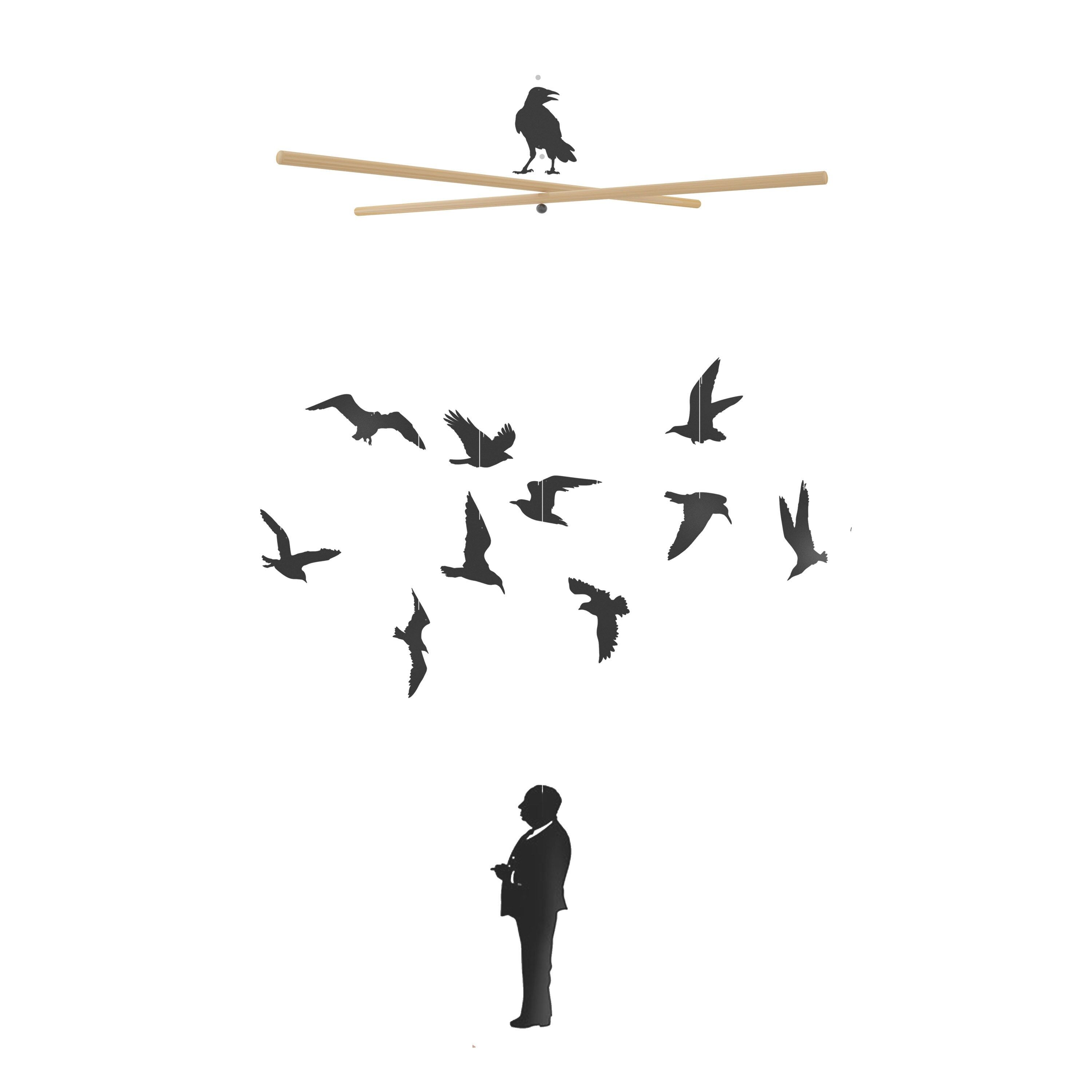 Mobile decorativo sospeso "Gli uccelli" di Hitchcock: plastica tagliata al laser con bastoncini di bambù