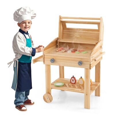 Griglia per barbecue per bambini 55'S con accessori per barbecue, griglia per bambini con supporto e ruote, set da gioco per barbecue da 25 pezzi per bambini e bambine dai 3 anni in su