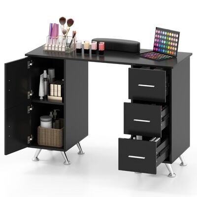 55'S Professional Manicure Table with 2 Cabinets and 3 Drawers, with Wrist Rest and Metal Legs for Beauty Salon and Spa, 108 x 45 x 76 cm