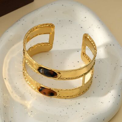 Bracelet Jonc Double Lignes Acrylique Motif Animalier Léopard