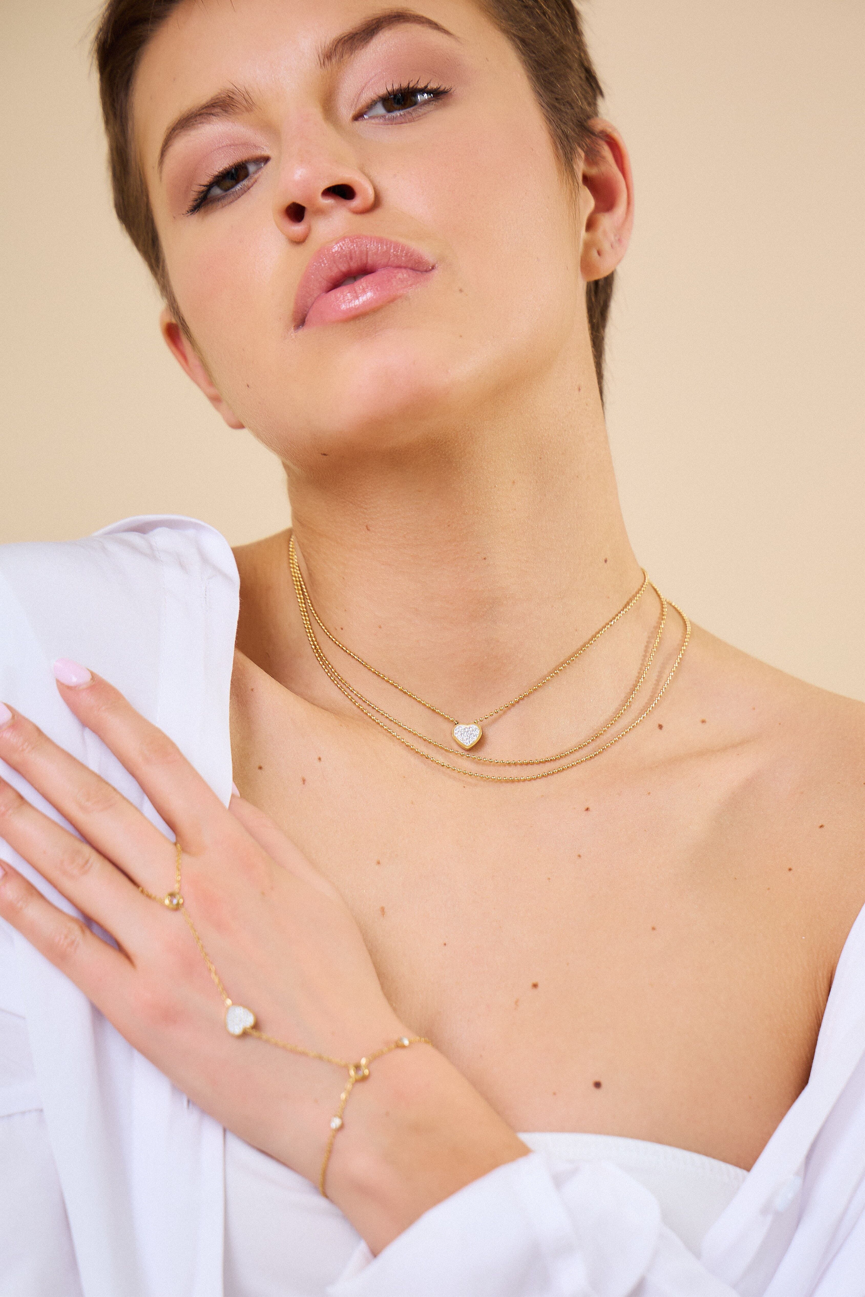 Mehrreihige Strass-Herzkette aus Edelstahl – Sofortiger Glamour