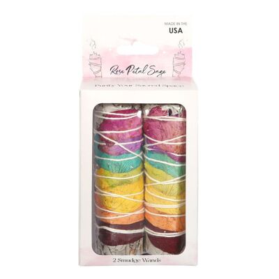 Set di 2 bacchette sfumino di salvia con petali di rosa