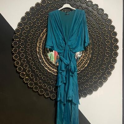 Abito lungo in seta italiana con apertura frontale.Moda femminile