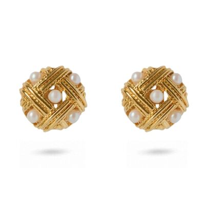 Vintage Gold Pearl Weave Clip On Earrings