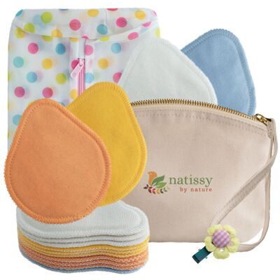 Lot de 14 coussinets d'allaitement lavables en coton biologique