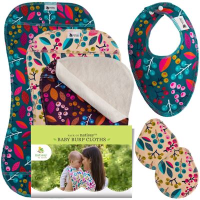 Baby Burp Cloths, Pack de 3 en coton biologique certifié pour les nouveau-nés - Raisins