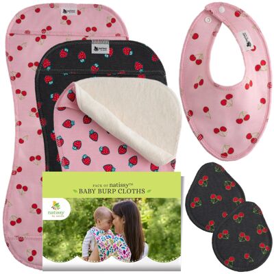 Baby Burp Cloths, Pack de 3 cotons certifiés pour nouveau-nés – Fruité