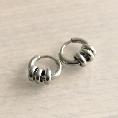 CB301 - Stainless steel creoles with 3 rings - silver
