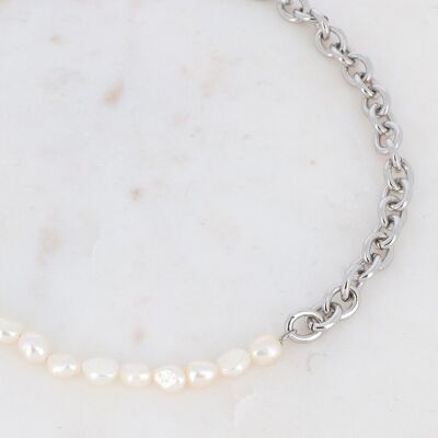 Gonzaga rhodium necklace with freshwater pearls