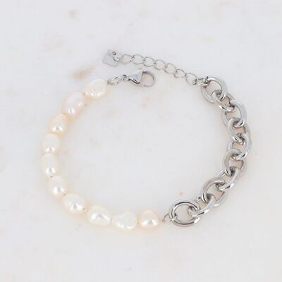 Gonzaga bracelet, rhodium and freshwater pearls