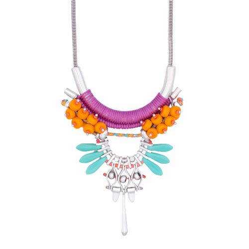 Purple, orange and turquoise TAMALAMEQUE boho necklace
