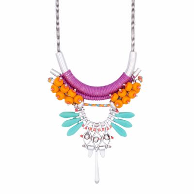 Collana boho TAMALAMEQUE viola, arancione e turchese