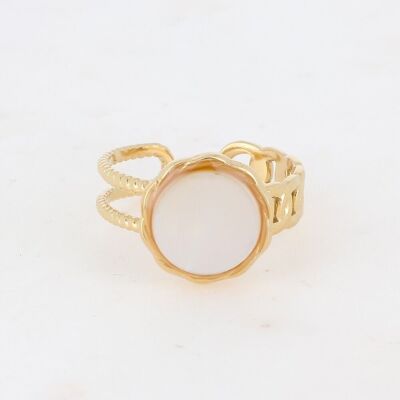 Anillo Luce Dorado con Nácar Blanco