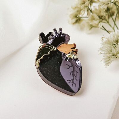 Pin's en forme de cœur anatomique en verre acrylique noir, cadeau idéal pour la Saint-Valentin, unisexe
