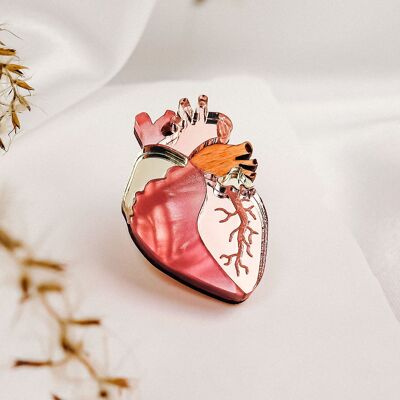 Broche en forme de cœur anatomique en verre acrylique couleur or rose, cadeau idéal pour la Saint-Valentin, unisexe
