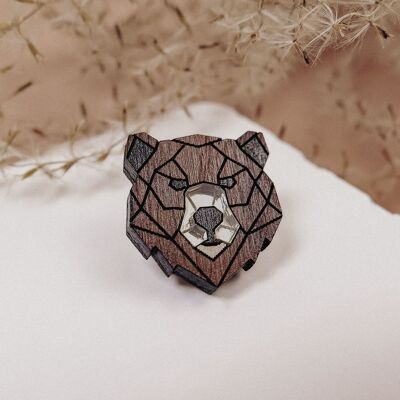 Épingle à revers ours en bois exotique recyclé et verre acrylique, jolie petite épingle à veste