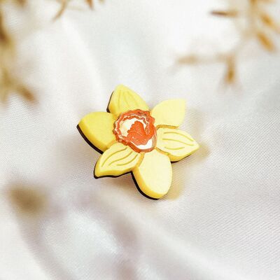 Pin de solapa con flor de narciso de vidrio acrílico amarillo brillante