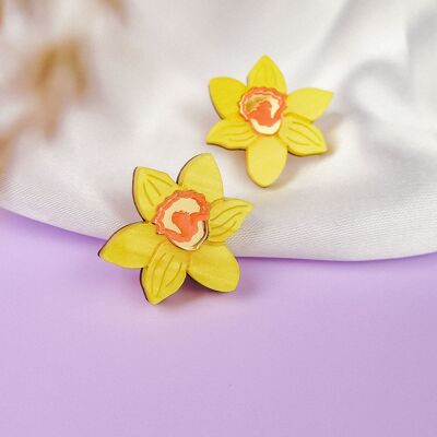 Boucles d'oreilles à tige jonquille en verre acrylique jaune