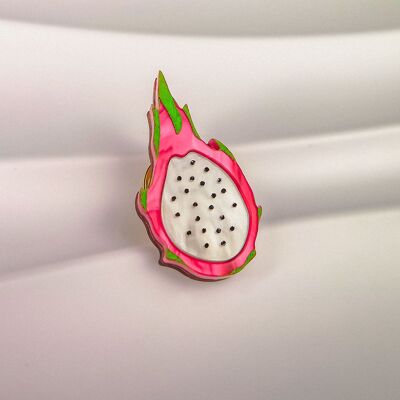 Pin de solapa de fruta del dragón de vidrio acrílico, lindo pin para chaqueta